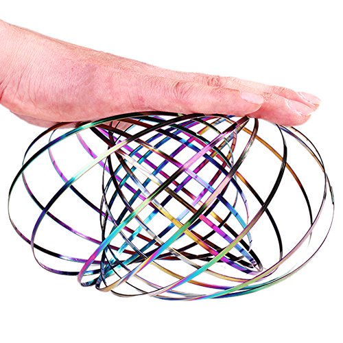 El-fmly Kinetic Rings: Flow Toy, Fidget Slinky, Stainless Steel Springs, 3D Sculpture Magic Game Toy for Kids Adult (5 Inches Rainbow Flow Ring)