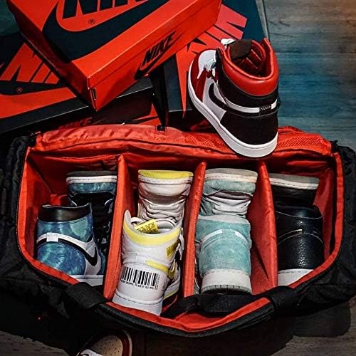 PREMIUM Sneaker Bag, Duffel Bag, Gym Training Bag, Travel Bag, Basketball Bag, Footbal Bag with 3 adjustable compartment dividers (Black/red without print) 2 PREMIUM Sneaker Bag, Duffel Bag, Gym Training Bag, Travel Bag, Basketball Bag, Footbal Bag with 3 adjustable compartment dividers (Black/red without print)