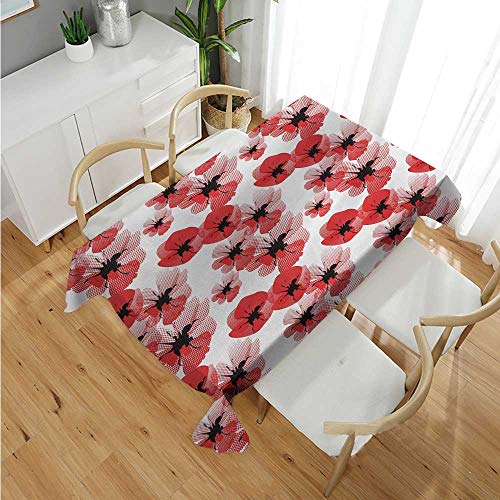 familytaste Floral,Rectangle Table Cover Cloth,Poppies Retro Halftone Effect Fertility and Eternal Life Symbols Vintage,Patterned Tablecloth 54"x 90"