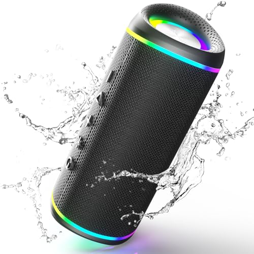 RIENOK Powerful Portable Bluetooth Speaker 30W Waterproof Bluetooth 5.3 Speaker, Handsfree Calling, True Wireless Stereo, LED Light, Supports TF & Aux, Type-C Rechargeable