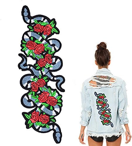 23x8 cm/9x3 inches Appliques Patches Iron On Patterns Print Embroidery Sewing Craft Supplies Machines Designs Logo Cloth Hat Bag DIY Decor ( Rose Snake)