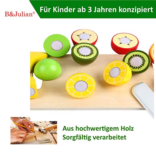 B&Julian® Schneiden Spielzeug Lebensmittel Holz Obst mit Schneidebrett Küchenspielzeug für Kinderküche Spielküche… – Bild 3