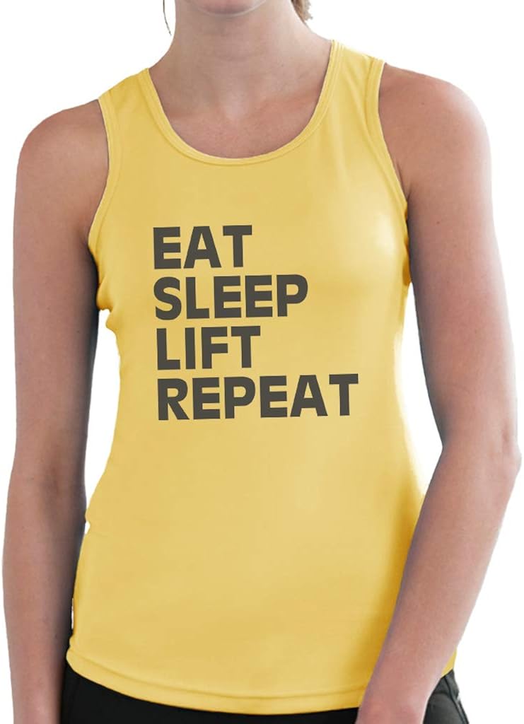 Eat Sleep Lift Repeat Women's Training Vest Yellow: Amazon.co.uk: Clothing