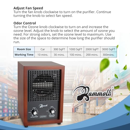 Mammoth Ion and Ozone Generator 3000 mg/hour, Adjustable up to 3,500 SqFt Ionizer & Deodorizer Ozone Odor Eliminator- Ozone Machine Wooden Design Ideal for Dust, Pollen, Pets & Smoke Smell