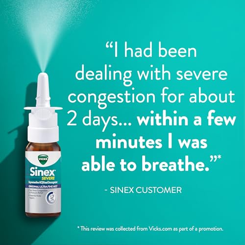 VICKS SINEX SEVERE ALLERGY & SINUS NASAL SPRAY, ORIGINAL ULTRA FINE MIST, DECONGESTANT RELIEF FROM NASAL CONGESTION, SINUS PRESSURE RELIEF, 265 SPRAYS (2 COUNT)