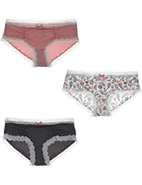Intimates Womens Ruched Hipster Panties (3 PR) Pink, Grey & Ferns Print