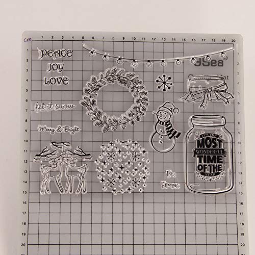 KWELLAM Merry Christmas Let it Snow Snowman Wreath Bottle Deer Star Party Light Clear Stamps for Card Making Decoration and DIY Scrapbooking