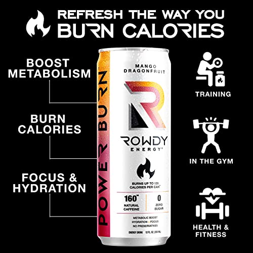 Rowdy Energy Drink Power Burn, Mango Dragonfruit, Sugar Free, 12 Fl Oz For Performance