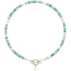 Jewelry Dainty Handmade Beaded Necklace, Turquoise Bead Pearl Necklace