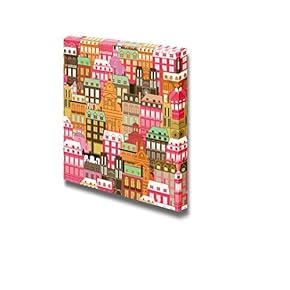 Canvas Prints Wall Art - Seamless Pattern with City Buildings | Modern Wall Decor/Home Decoration Stretched Gallery Canvas Wrap Giclee Print. Ready to Hang - 12" x 12"