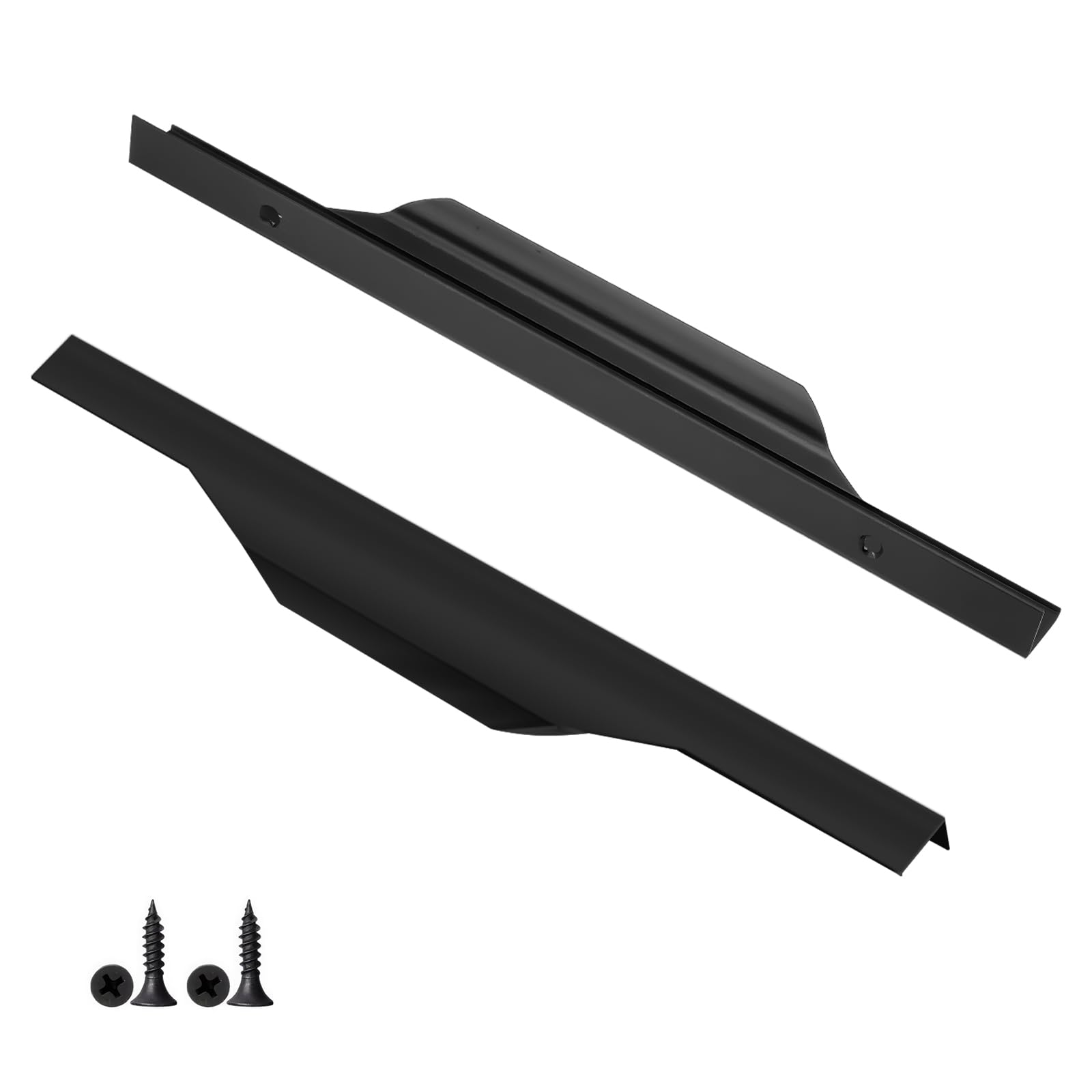 Fatiya 2 Pieces Aluminium Alloy Finger Pulls for Cabinets, 11.8 Inch Cabinet Edge Pull Handles, Concealed Hidden Draw Pull for Wardrobe Kitchen Bathroom Drawers (Black)