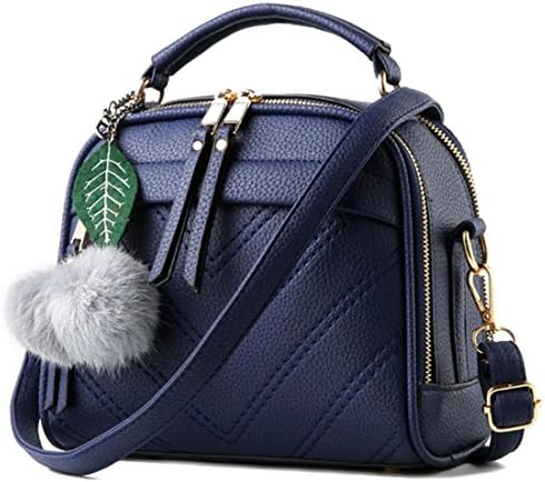 Women's Small Crossbody Shoulder Bag with Fluffy Ball Tassel Fashion Leather Top-handle Handbag