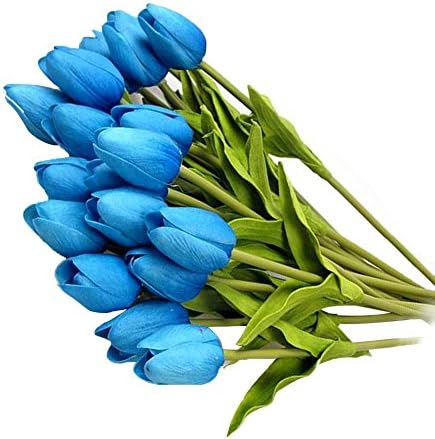 10 pcs MetroLager Artificial Tulips Silk Real Touch Flower Bouquet Home Room or Birthday Garden Decor Blue