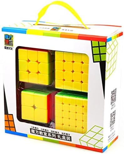 Speed Cube Set, Moyu Classroom Mofang Jiaoshi Set of 2x2x2 3x3x3 4x4x4 5x5x5 Stickerless Speed Puzzle Cube 4pcs Gift Box, Speed Cube Bundle Stickerless, IQ Games Puzzles with Gift Packing