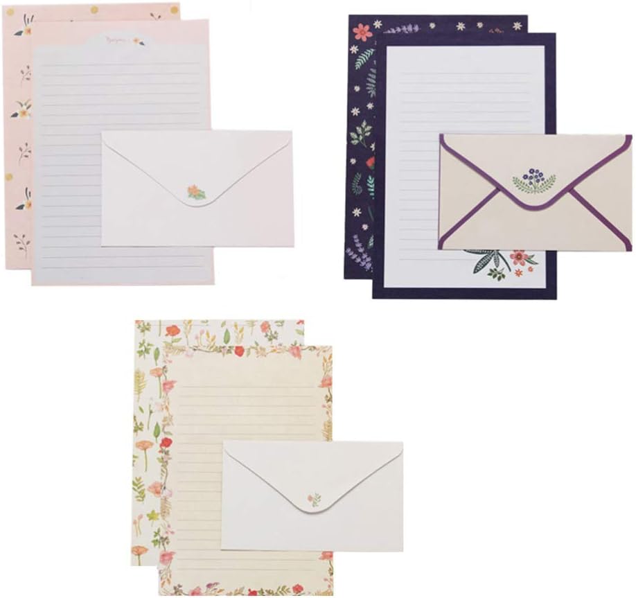 NUOBESTY Envelopes and Writing Letter Papers Vintage Writing Stationery Paper Lovely Writing Stationery Paper Floral Stationary Set for Office Home School (6 Sets)