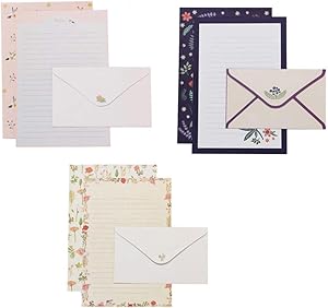 NUOBESTY Envelopes and Writing Letter Papers Vintage Writing Stationery Paper Lovely Writing Stationery Paper Floral Stationary Set for Office Home School (6 Sets)