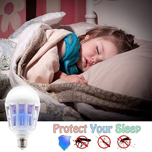 DEKIRU 2 Pack Mosquito Light Bug Zapper Light Bulb Mosquito Killer Lamp Powerful Electronic Insect & Fly Killer with Built in Insect Trap Fits in 110V E26\E27 Light Bulb Socket Good for Indoor Outdoor