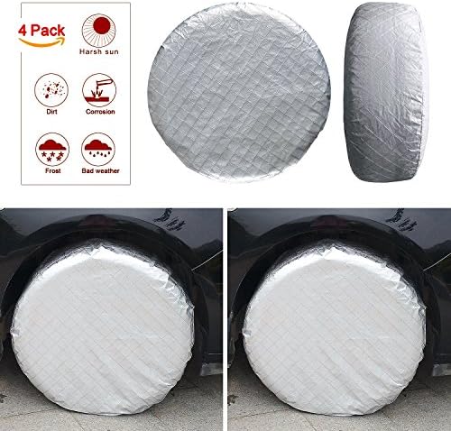 Power Tiger CAR ACCESSORIES Tire Covers for RV Wheel,Waterproof Aluminum Film Tire Sun Protectors,Tire Protectors Wheel Cover,Fits 26" to 29" Tire Diameters Silver