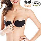Muryobao Women's Strapless Bras Self Adhesive Invisible Pushup Backless Silicone Bra Pack of 2