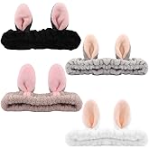 AOPRIE Rabbit SPA Headbands for Washing Face Makeup Headbands with Bow Hair Band Women Facial Head Band Wrist Towel Wraps For Shower Face Mask Gray Black White, 4 Pack
