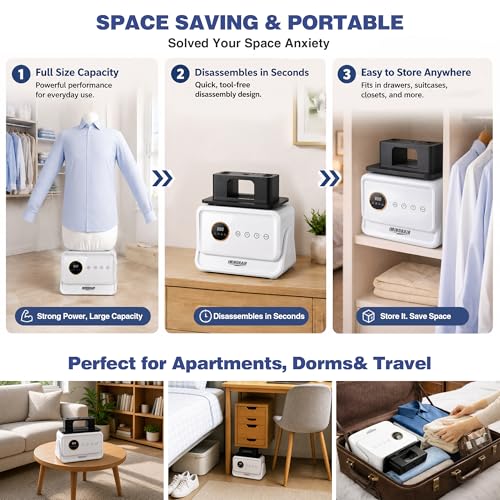 Airoflux Automatic Ironing Machine, Portable Hands-Free Wrinkle Remover with Remote Control for Shirts & Pants, Gentle on All Fabrics, Ironing Machine Perfect for Apartments, Business Travel