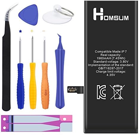 HOMSUM Li-ion Replacement Battery Model iPhone 7 - With Repair Tool Kits &amp; Instructions - Full 1960 mAh 0 Cycle [365 DAYS Warranty]