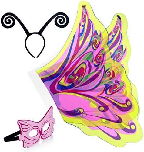 Zaleny Fairy Rainbow Fancy Butterfly Set (Wings + Headband +Mask) Pink for Girls
