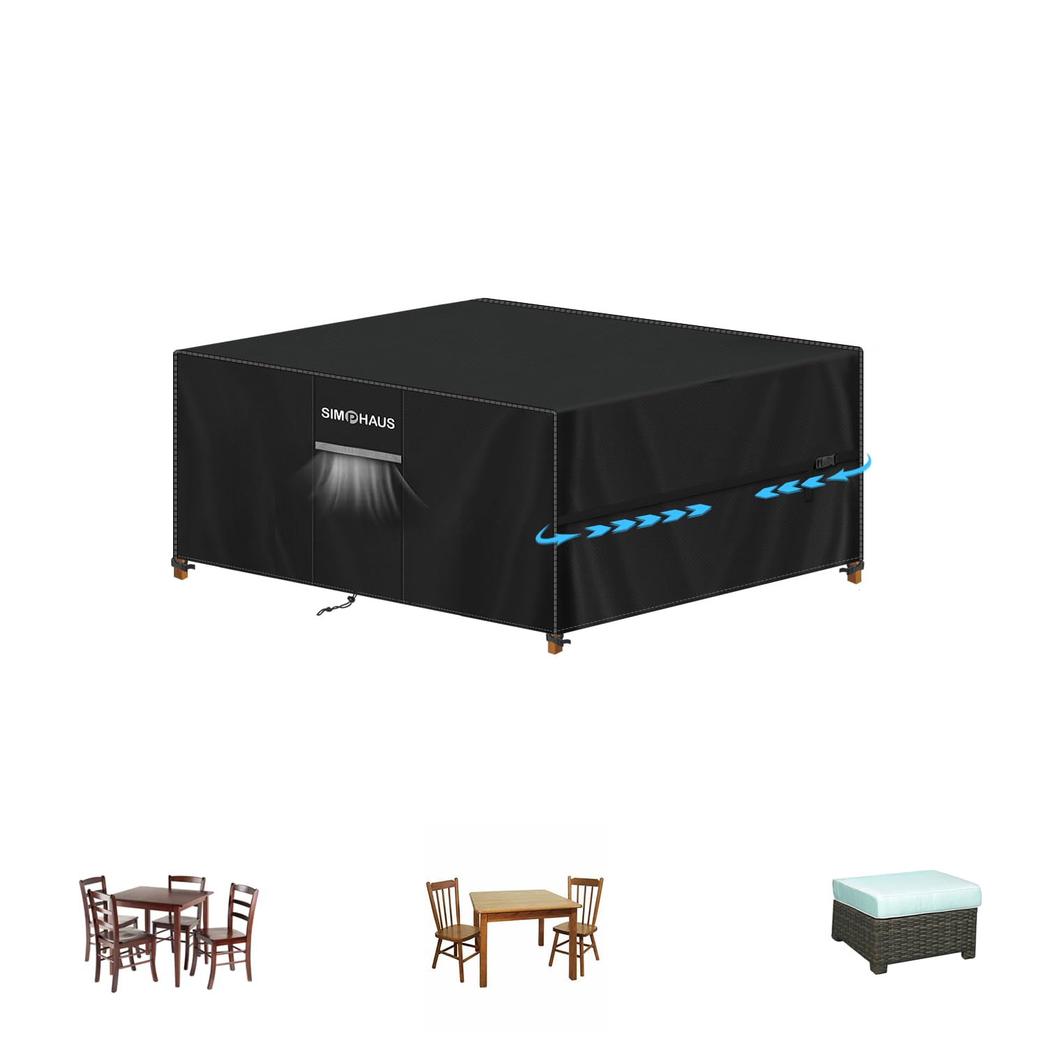 SIMPHAUS Outdoor Furniture Covers Waterproof 100x80x80cm Black Outdoor Table Cover with Straps Garden Furniture Covers Rectangular Patio Furniture Cover Anti-UV 420D Oxford Fabric for Chair and Table