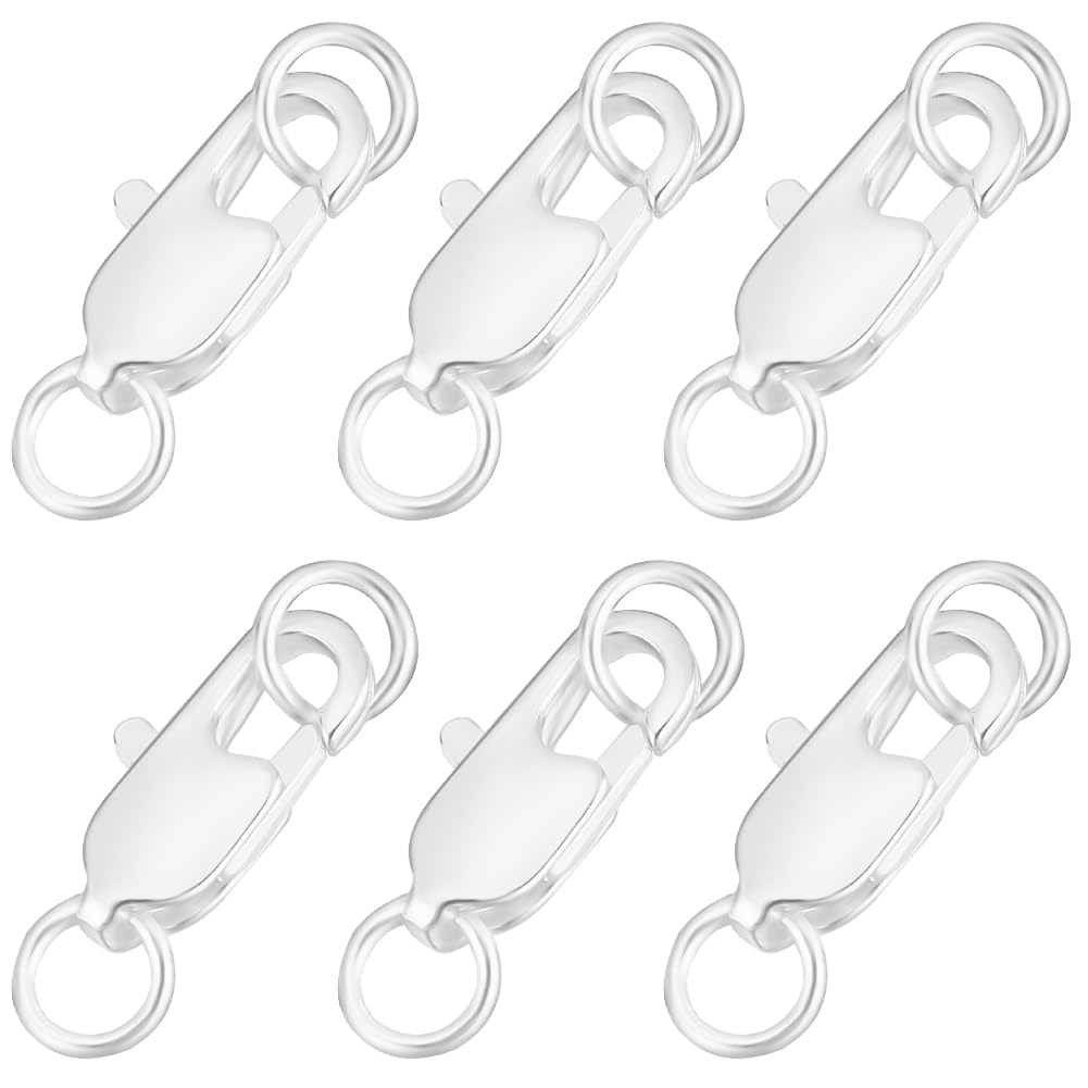 Beebeecraft 1 Box 20Pcs Lobster Claw Clasps 925 Sterling Silver Plated Brass Jewelry Lobster Clasp with Jump Ring for Bracelets Necklace Jewellery Making (12x6x2.5mm)