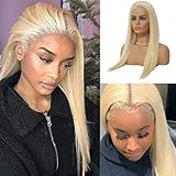 13x6 Lace Front Wig Human Hair Straight 613 Lace Wigs Pre Plucked with Baby Hairs 150% Density Free Part 14 Inch Brazilian Blonde Frontal Wig Bleached Knots