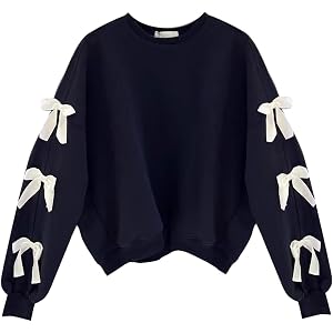 Big Girls Bow Sweatshirt Crewneck Drop Shoulder Long Sleeve Oversized Pullover Fall Cute Trendy Comfy School Clothes
