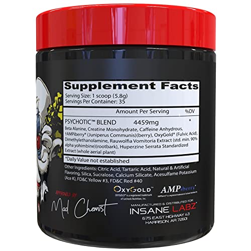 Insane Labz Psychotic, High Stimulant Pre Workout Powder, Extreme