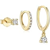 Orzeen 3 Pieces Gold Hoop Earrings Set: Dainty 18K Gold Plated Hypoallergenic Non-Tarnish Small Huggie Hoop Earrings with Cubic Zirconia, Trendy Dangle and Stud Earrings for Women, Perfect for Multiple Piercings, Elegant Jewelry Gift for Women