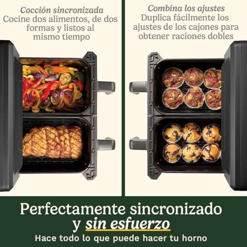 Air Fryer XXL Doble Zona | Sin PFAS | 2x5.2L | Fríe, hornea, deshidrata, mantiene caliente | Cocina 8+ raciones | Piezas lavavajillas