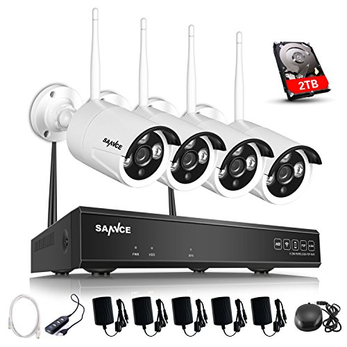 SANNCE 4CH Wireless Security Camera System - 720P HDMI NVR with 2TB Hard Disk Drive, 4 x 720P HD Indoor/Outdoor Wireless Cameras Night Vision up to 100ft -WiFi Easy Installation No Video Cables Needed