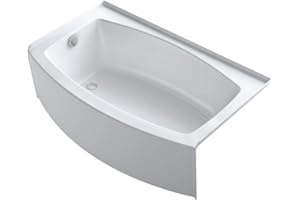 KOHLER K-1118-LA-0 Expanse 60" X 30" to 36" Curved Alcove Bath with Integral Apron, Tile Flange and Left-Hand Drain, White
