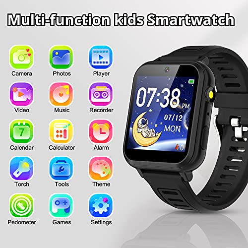 Smart Watch for Kids - Kids Smart Watch Boys with 16 Games | Camera | Music | Alarm | Pedometer | Calculator | Torch | Photos & Video | Calendar | Recorder for 4-12 Years Kids Birthday Gifts (Black)