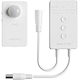RAYZEEK Wireless Motion Sensor Controller Kit - No Wiring Mini PIR Sensor Switch 12/24VDC RF Wireless Control Led Strip Lights with Dimmable, Timer for Stairway
