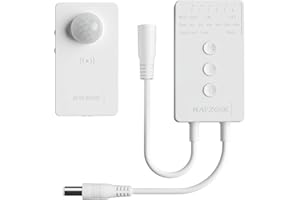 RAYZEEK Wireless Motion Sensor Controller Kit - No Wiring Mini PIR Sensor Switch 12/24VDC RF Wireless Control Led Strip Lights with Dimmable, Timer for Stairway