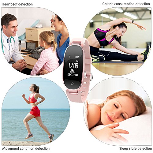 TOP-MAX Fitness Tracker,Women Sport Tracker Smart Heart Rate Monitor Watch Band Bracelet,Women Swimming Waterproof Wristband Watch with Health Sleep Activity Tracker Pedometer for Smart Phone