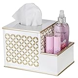 Diamond Lattice Tissue Box with Compartments Vanity Organizer, 2-in-1 Decorative Tissues Cover Square Resin Napkins Container for Bathroom, Countertop, Gift Boxed (White & Gold)