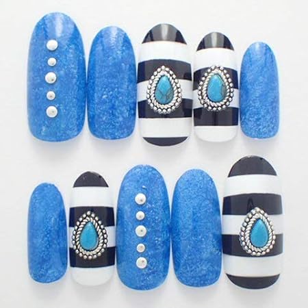 Amazon Dinaネイル デニムボーダーターコイズ フラットレギュラーm 番 ネイルチップ ノーブランド品 ネイルチップ 通販