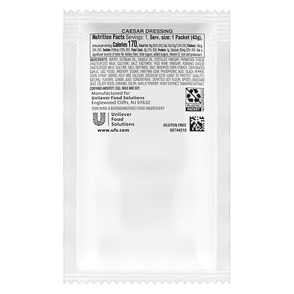 HELLMANN’S CLASSICS CAESAR SALAD DRESSING PORTION CONTROL SACHETS GLUTEN FREE, NO ARTIFICIAL FLAVORS, COLORS OR HIGH FRUCTOSE CORN SYRUP, 1.5 OZ, PACK OF 102