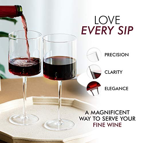 Square Red Wine Glasses Set of 4 Hand Blown Edge Wine Glasses