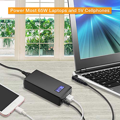 Powseed 65W Universal Laptop Charger AC Adapter Replacement for HP DELL Lenovo Toshiba IBM Acer Asus Gateway Samsung Sony Notebooks 15V 16V 18.5V 19V 19.5V 20V Power Supply Cord with 5V2A USB