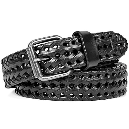 JasGood Men\'s Fashion Vintage Perforated Casual Braid-Weave Belt With Classic Buckle Black,35\
