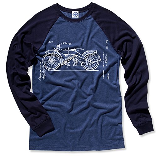Hank Player Harley-Davidson Motorcycle Patent' Men's L/S Baseball T-Shirt (L, Heather Navy)