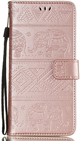 ESSTORE Honor 7C Wallet Case, EU Retro Elephant PU Leather Protective Covers with Card Slot Holder Wallet Case for Huawei Honor 7C/Y7 Prime 2018/Enjoy 8/Y7 2018/Y7 Pro 2018/Nova 2 Lite, Rose Gold