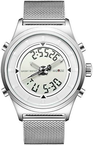 VOEONS Men's Silver Mesh Stainless Steel Classic Watch Dual Time Waterproof Wrist Watches for Men with Chronograph, Light, Calendar
