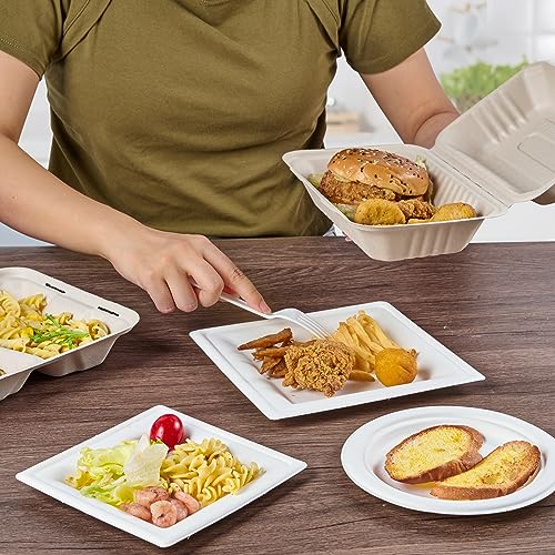 ECOLipak 75 Pack Clamshell Take Out Food Containers, 100% Compostable To Go Containers Disposable, 9X6 inch Heavy-Duty To Go Boxes, Eco-Friendly Biodegradable To Go Containers For Food